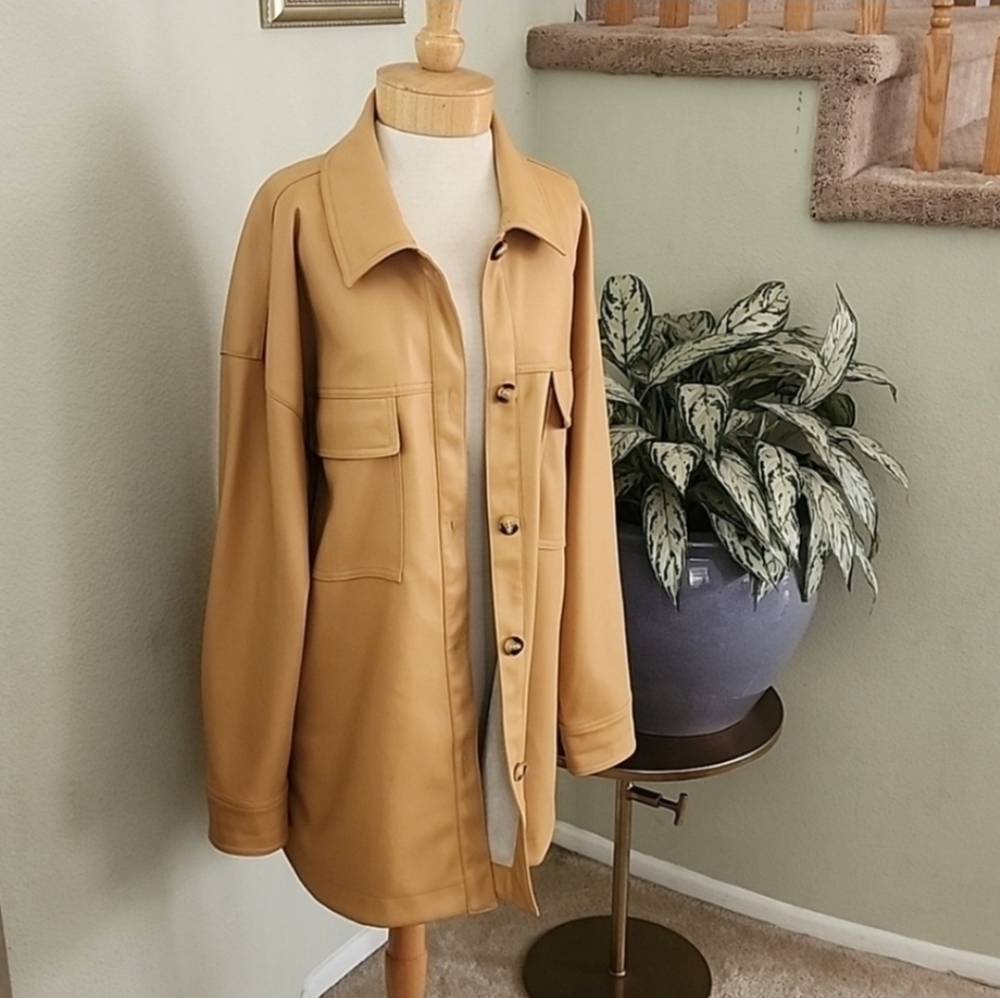 Anthropologie Maeve Faux Leather Shacket Camel Tan Button Front Jacket NWT Large - Picture 11 of 16